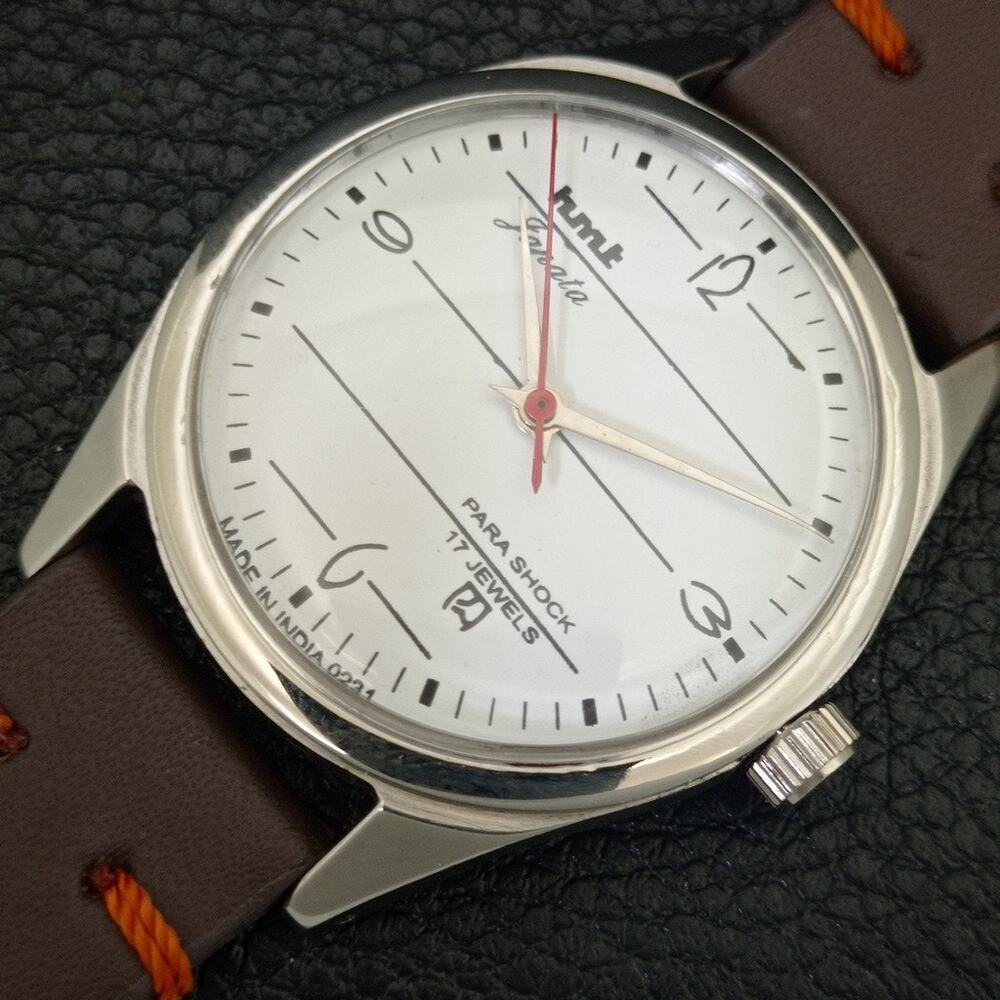 Vintage 1971 HMT Manual Wound Mens Silver Watch W/daydate & Black accents - Picture 6 of 9